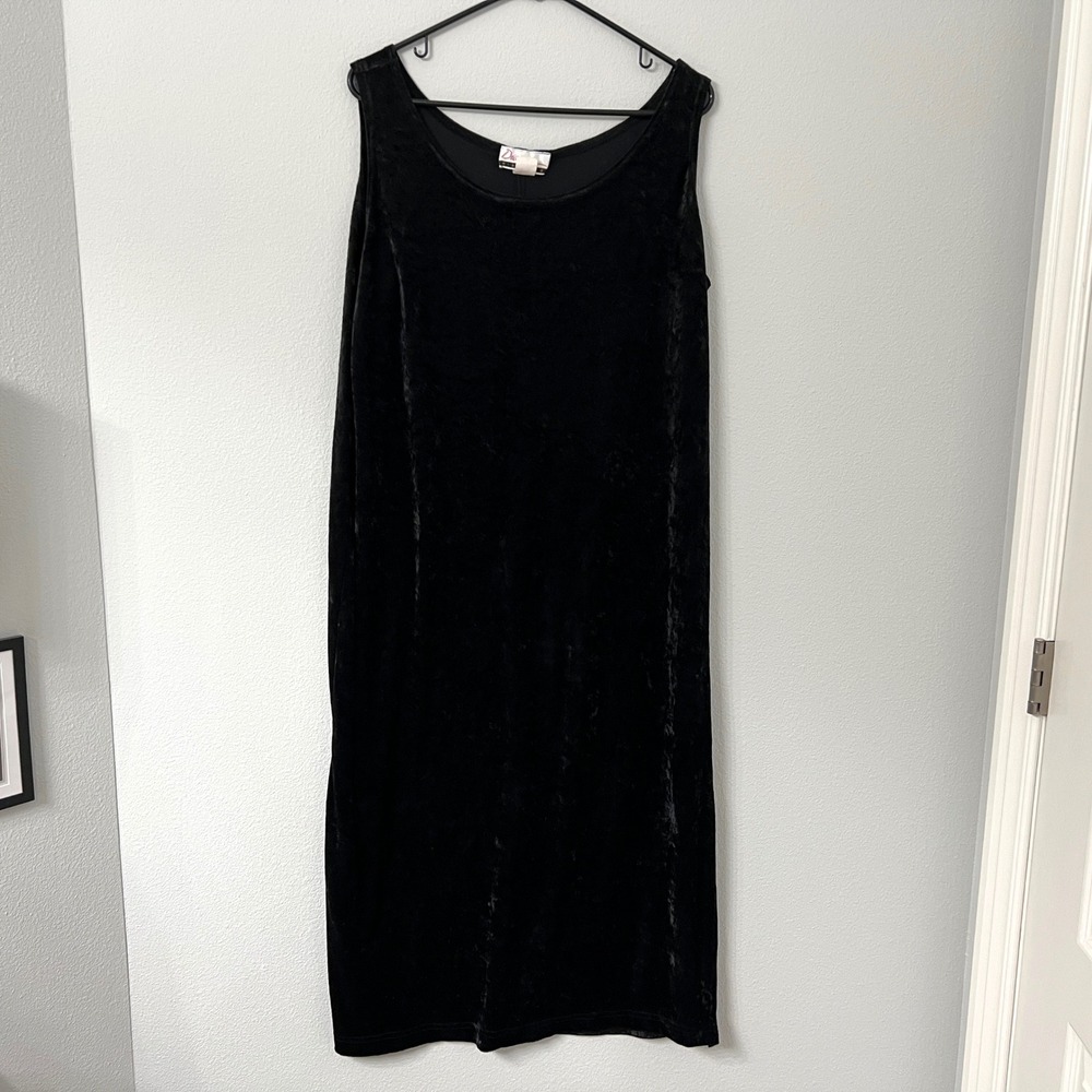 Diana Marcaccio Velvet Maxi Dress Womens 1X‎ Black Sleeveless Crushed Goth 90s